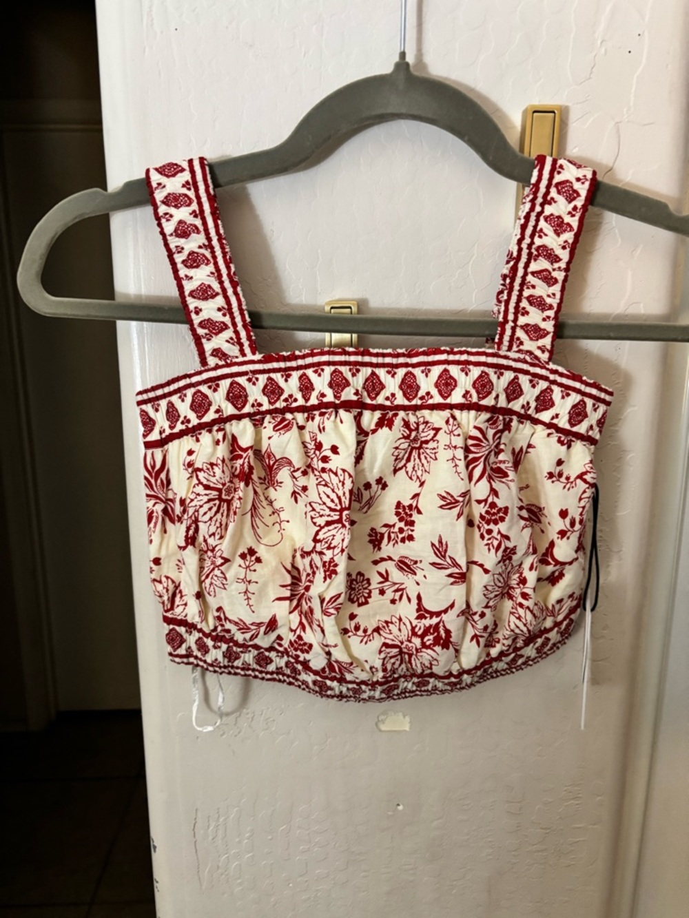 Japna Red and Cream Floral Crop Top